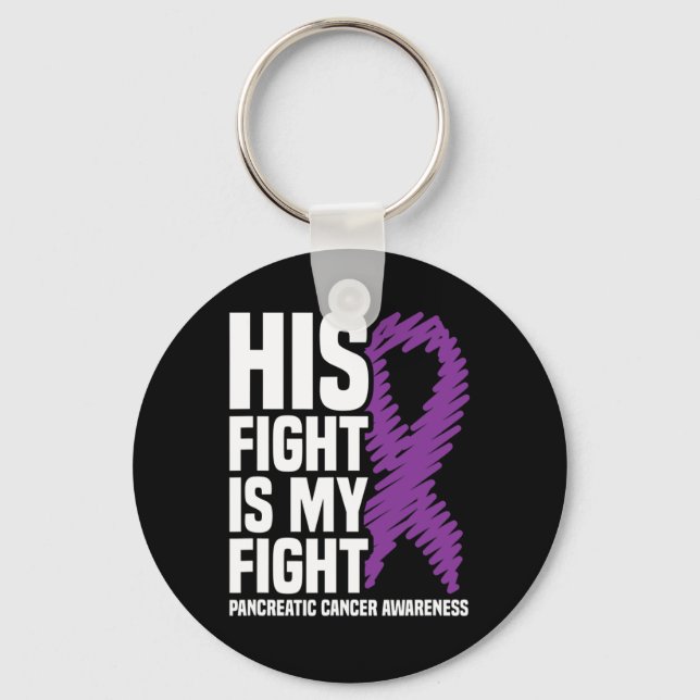Porte-clés Son combat Mon combat le ruban pourpre cancer panc (Recto)