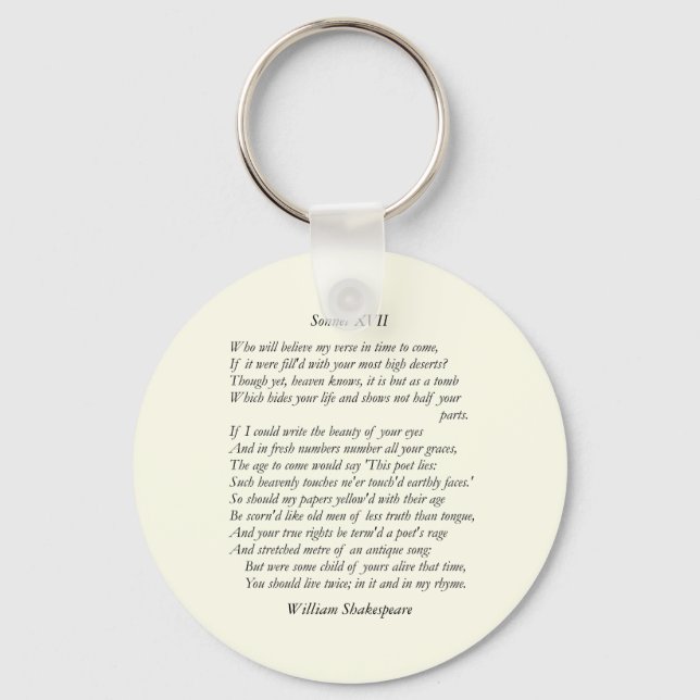 Porte-clés Sonnet # 17 by William Shakespeare (Recto)