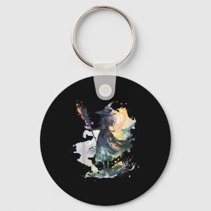 Porte-clés Sorcière Aquarelle Halloween Automne Art Peinture