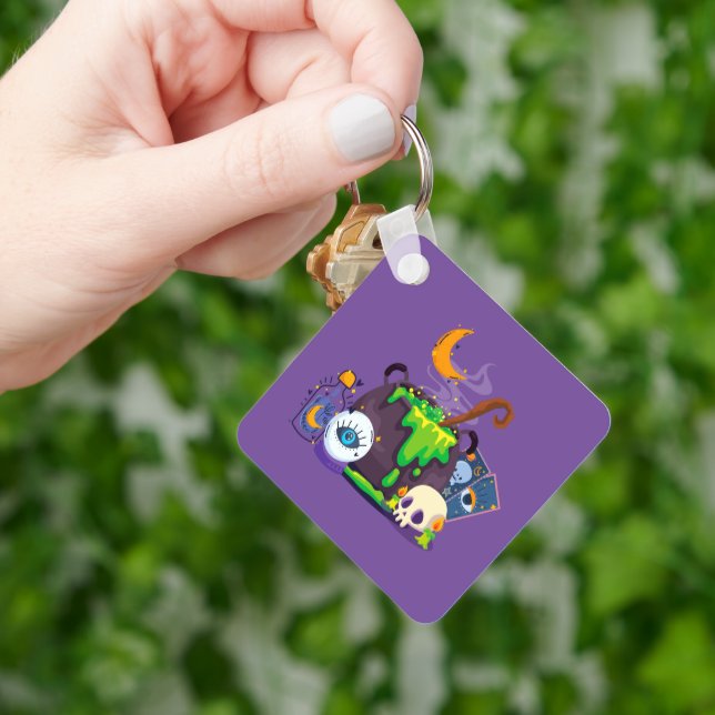 Porte-clés Sorcière Cuisine Cauldron Potion Sous Le Lune (main)