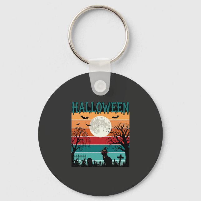 Porte-clés Sorcière de Halloween Chat Toile d'araignée Lune C (Recto)