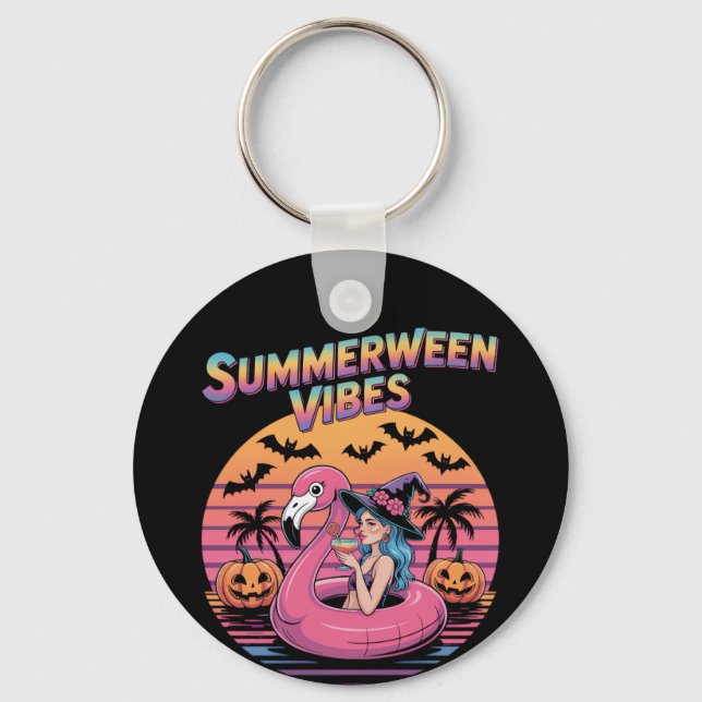 Porte-clés Sorcière des vibrations de Summerween Flamant rose (Recto)