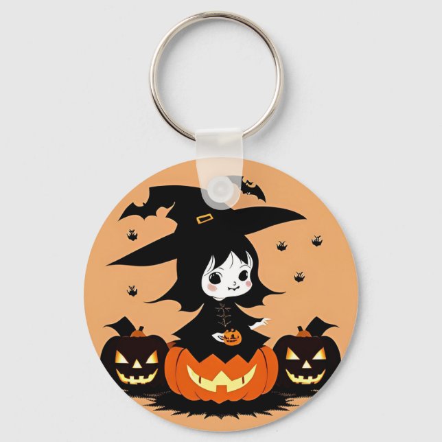 Porte-clés Sorcière d'Halloween avec citrouilles (Recto)