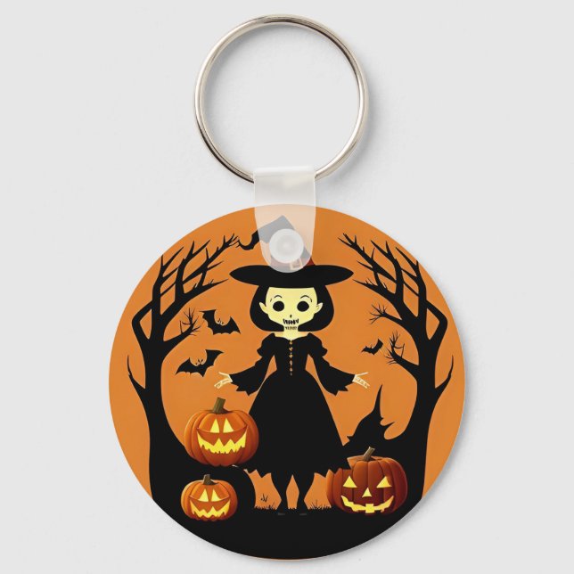 Porte-clés Sorcière d'Halloween avec citrouilles dans un cadr (Recto)