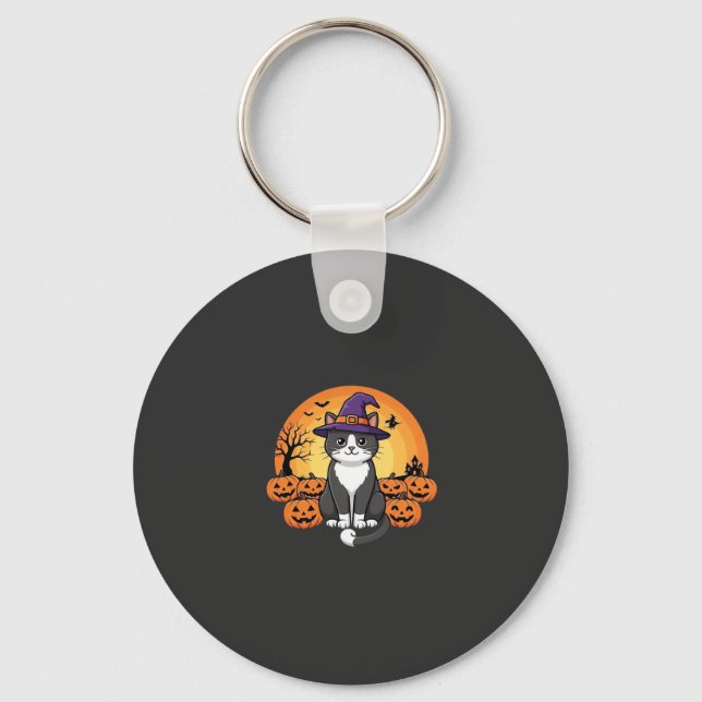 Porte-clés Sorcière d'Halloween Chat Citrouille Lune Concepti (Recto)