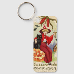 Porte-clés Sorcière d'Halloween vintage et chat noir