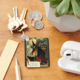 Porte-clés Sorcière d'Halloween vintage remuant un chaudron m