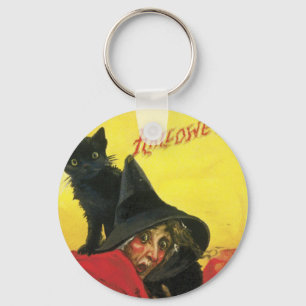 Porte-clés Sorcière et chat de Halloween vintage