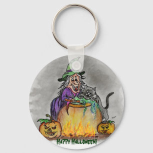 Porte-clés Sorcière et chat, Joyeux Halloween !