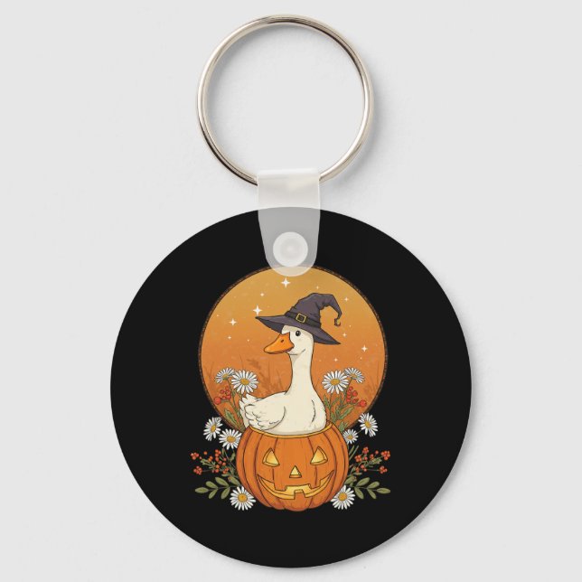 Porte-clés Sorcière Goose Halloween Fleurs Citrouilles mignon (Recto)