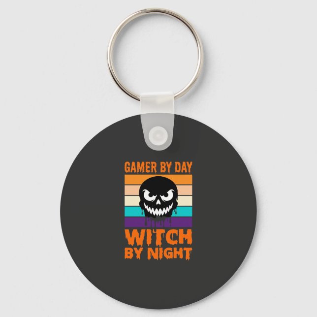 Porte-clés Sorcière Joueuse Halloween Crâne Rétro (Recto)
