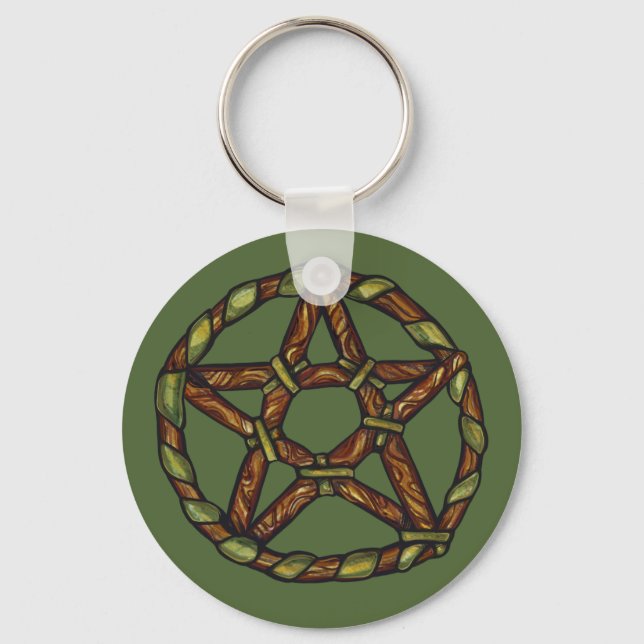 Porte-clés Sorcière verte païenne pentacle nature Wicca (Recto)