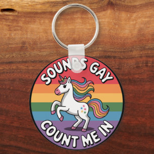 Porte-clés Sounds Gay Count Me In Unicorn Rainbow Flag LGBT