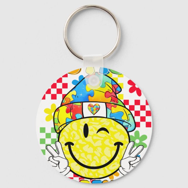 Porte-clés sourire de sensibilisation à l'autisme (Recto)