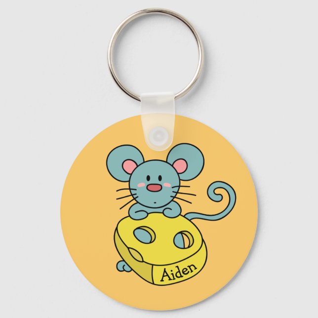 Porte-clés Souris Bleu mou et fromage enfants Personnalisé (Recto)