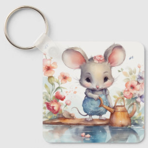 PORTE-CLÉS SOURIS DE FILLE CUTE AVEC FLEURS COLORÉES MOTIVATI