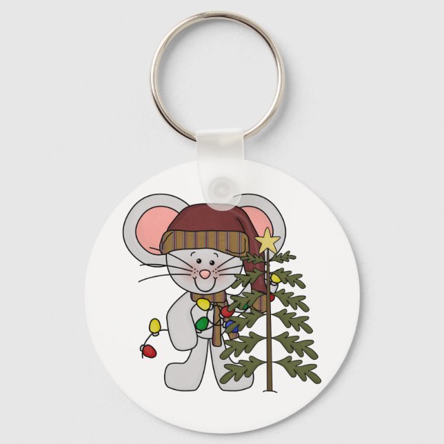 Porte-clés Souris de Noël décorant l'arbre (Recto)