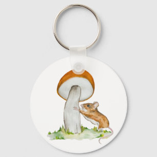 Porte-clés Souris drôle avec champignon sauvage
