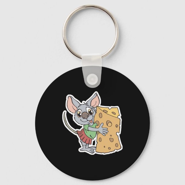 Porte-clés souris heureuse avec du fromage (Recto)