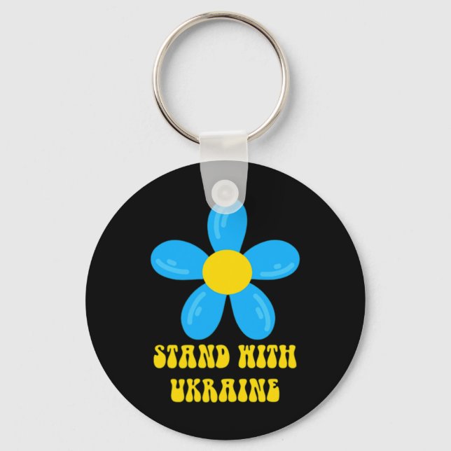 Porte-clés Soutenez l'Ukraine Fleur Bleue et Jaune Solidarité (Recto)