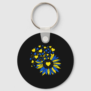 Porte-clés Soutenir l'Ukraine Tournesol Drapeau ukrainien Cœu