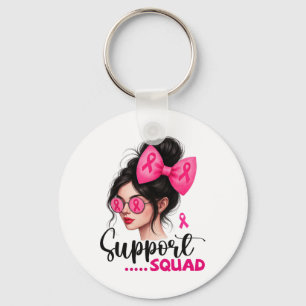 Porte-clés Soutien Squad Messy Bun Girl Pink Breast Cancer Wa