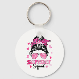 Porte-clés Soutien Squad Messy Bun Pink Warrior Cancer du sei
