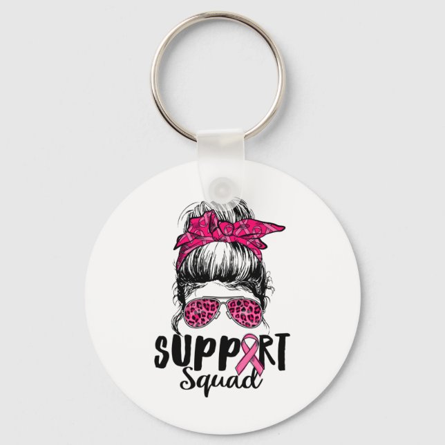 Porte-clés Soutien Squad Messy Bun Pink Warrior Cancer du sei (Recto)