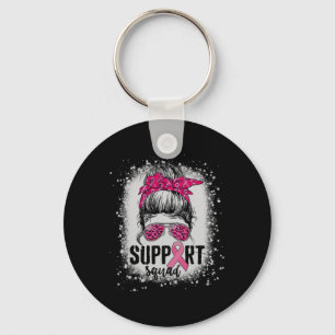 Porte-clés Soutien Squad Messy Bun Pink Warrior Cancer du sei