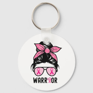 Porte-clés Soutien Squad Messy Bun Pink Warrior Cancer du sei