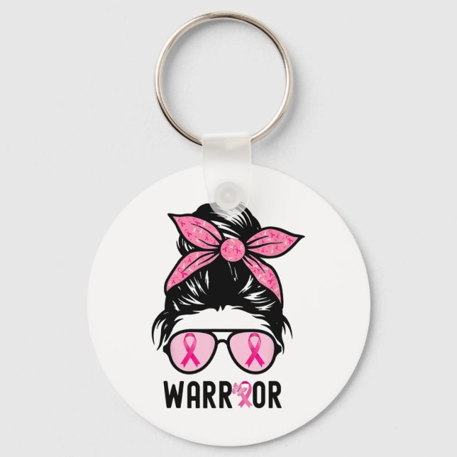 Porte-clés Soutien Squad Messy Bun Pink Warrior Cancer du sei (Recto)