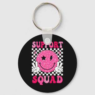 Porte-clés Soutien Squad Ruban rose Sourire Visage Cancer du