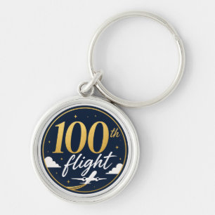 Porte-clés souvenir de voyage en avion en or pour le 100e vol