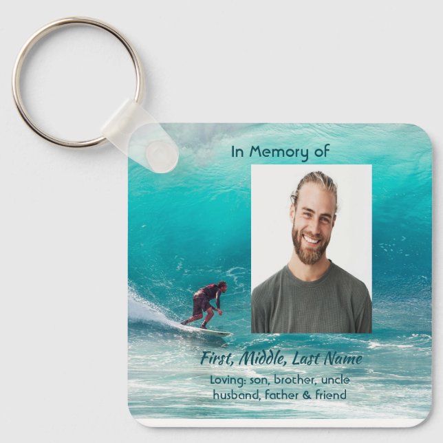Porte-clés Souvenir Mémorial Surfeur Vague Eau (Recto)
