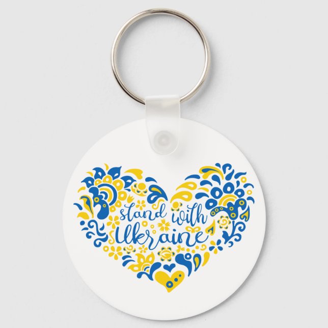 Porte-clés Soyez avec l'Ukraine lettrage et coeur (Recto)