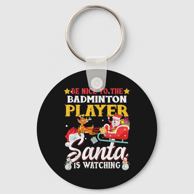Porte-clés Soyez Contente De Badminton Player Père Noël Regar (Recto)