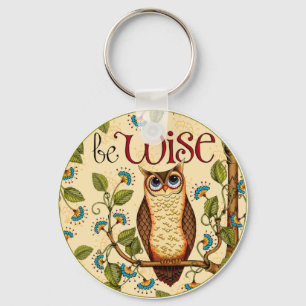 Porte-clés Soyez porte - clé rond de hibou sage