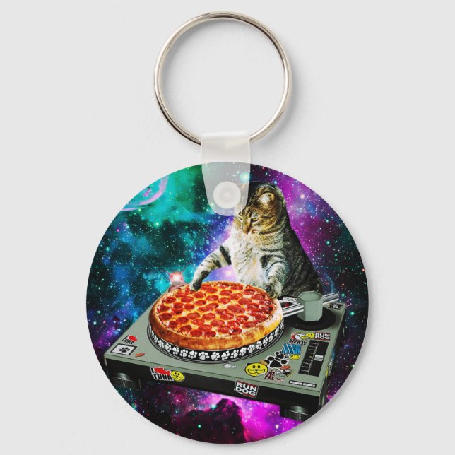 Porte-clés Space dj cat pizza (Recto)