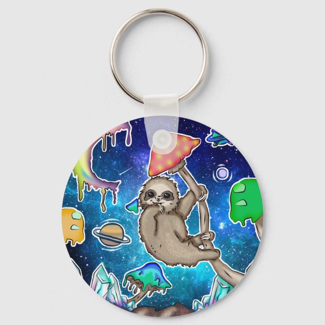 Porte-clés Space Galaxy Sloth Cosmic Mushrooms Weird Crystal (Recto)