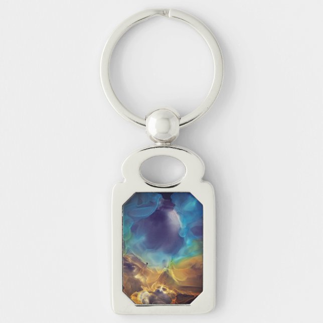 Porte-clés Space Nebula bleu jaune Alcool art (Devant)