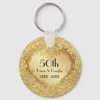 Porte-clés Sparkle Gold Heart 50e anniversaire de Mariage