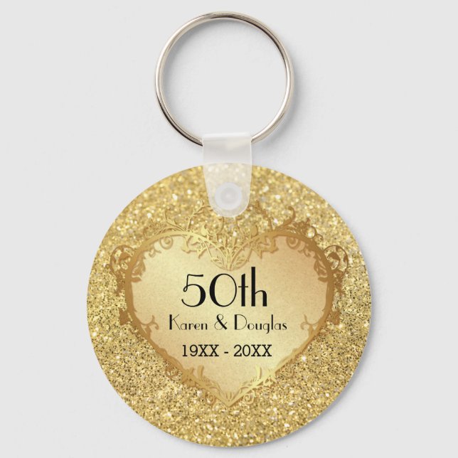 Porte-clés Sparkle Gold Heart 50e anniversaire de Mariage (Recto)
