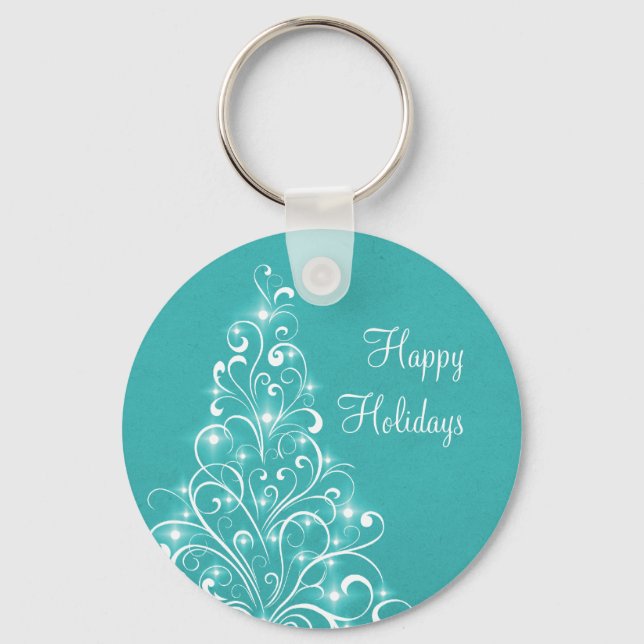 Porte-clés Sparkly Holiday Tree Porte - clé, Aqua (Recto)