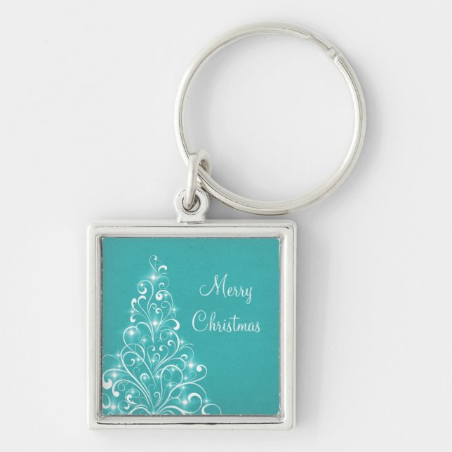 Porte-clés Sparkly Holiday Tree Premium Porte - clé, Aqua (Devant)