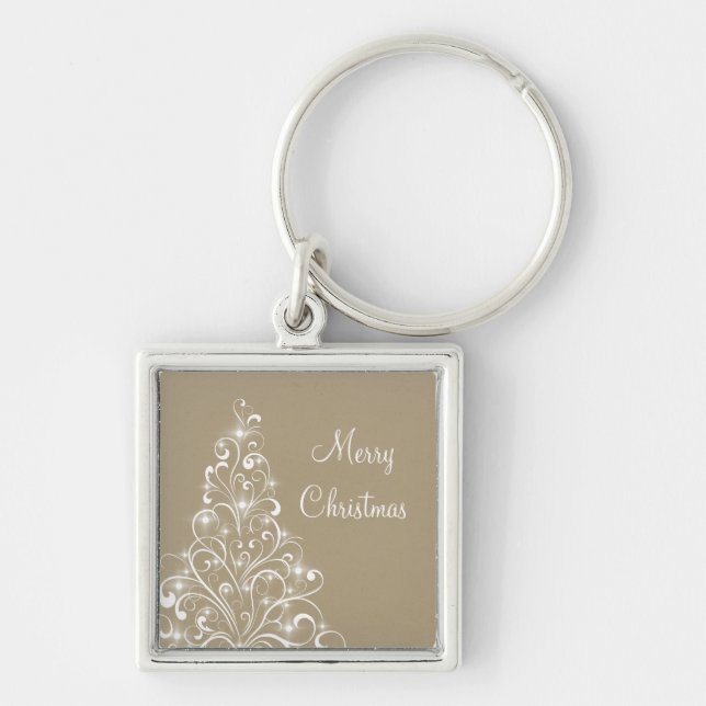 Porte-clés Sparkly Holiday Tree Premium Porte - clé, Latte (Devant)