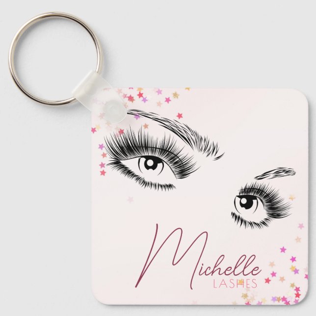 Porte-clés Sparkly Lashes Pink Glitter Confetti Makeup QR (Recto)