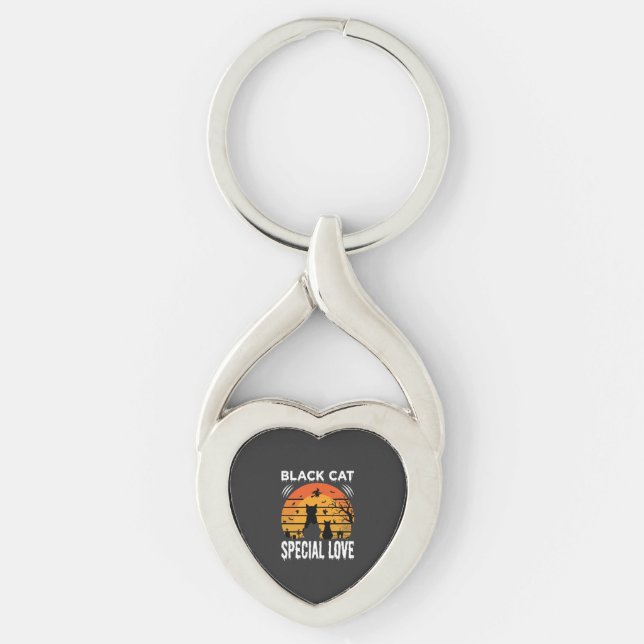 Porte-clés Spécial Chat Noir Halloween Amour Design Gothique (Devant)