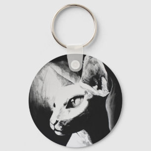 Porte-clés Sphynx Cat Black White Contrast Kitty Portrait Art