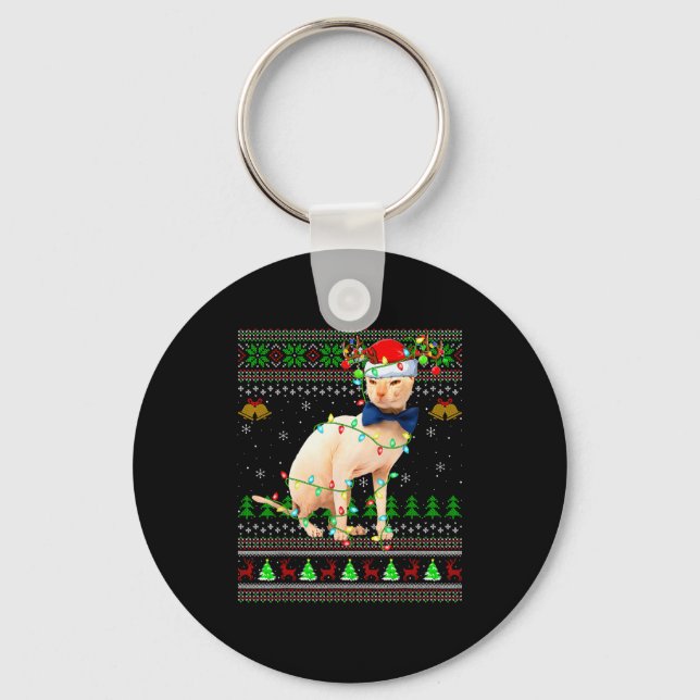 Porte-clés Sphynx Cat Ugly Christmas Sweaters Holiday Santa C (Recto)