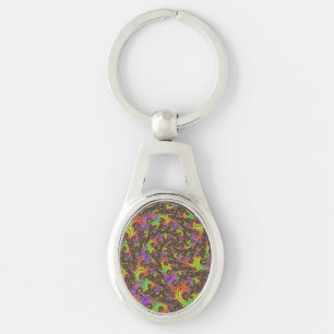 Porte-clés Spirale Abstraite Numérique Fractale Colorée Flash